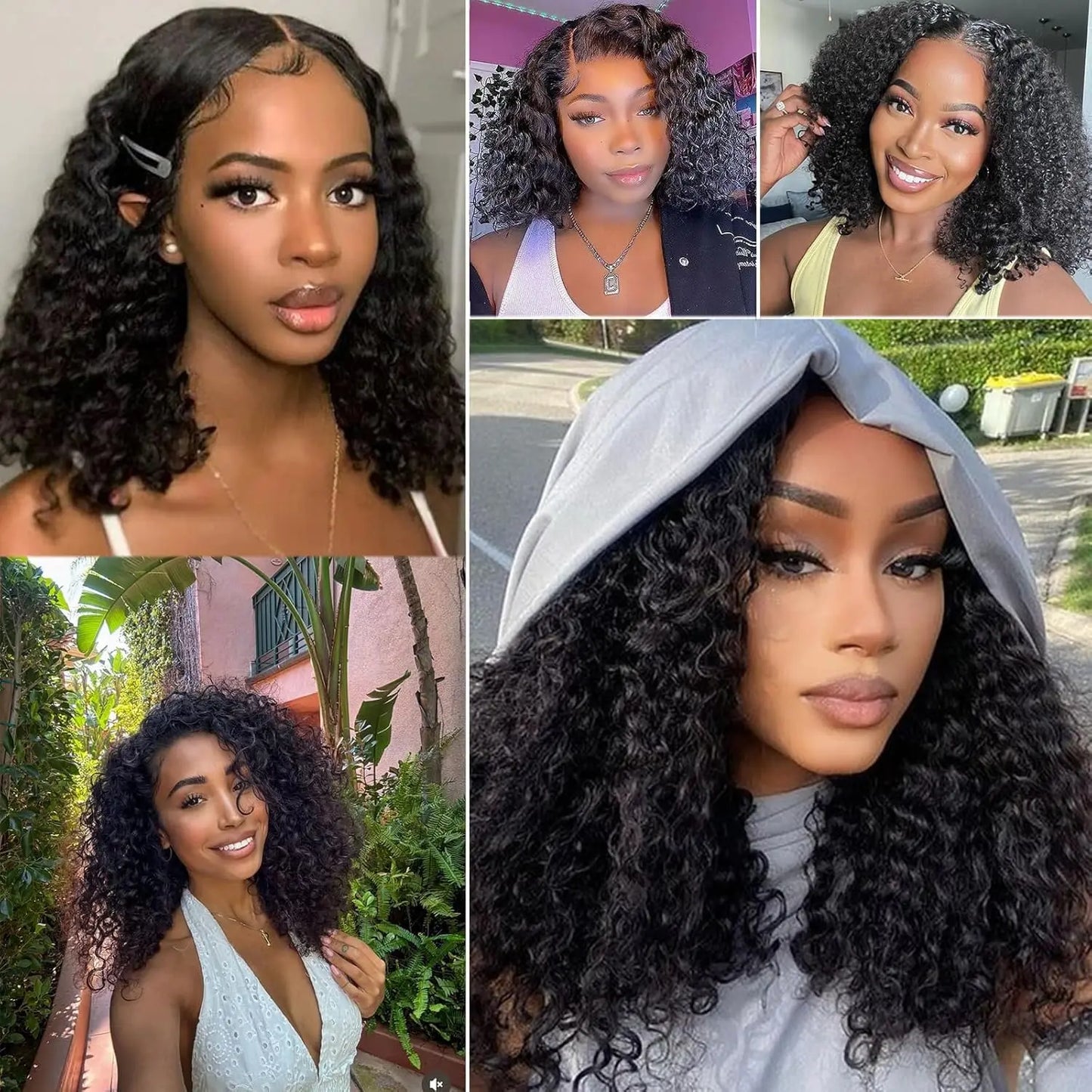 Short Curly Water Wave Human Hair Bob Wigs 13x4 HD Lace Frontal Human Hair Deep Wave Transparent Lace Front Wigs For Women 180%