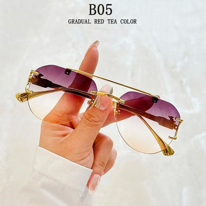 Rimless Designer Sunglasses Women Trendy Luxe Fashion Sunglasses Men Vintage Glasses Lentes De Sol Mujer Lunette Soleil Femme