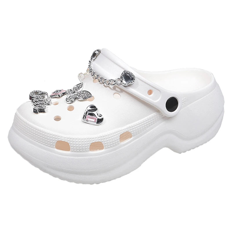 Crystal Butterfly Platform Sandals Women 2025 Summer Non Slip Eva Clogs Garden Shoes Woman Cozy Thick Sole Beach Sandals Female