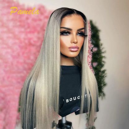 Grey Blonde 13x4 Full Lace Front Wig 4x4 Ash Blonde Bone Straight HD Transparent Lace Closure Frontal Human Hair Wig For Women