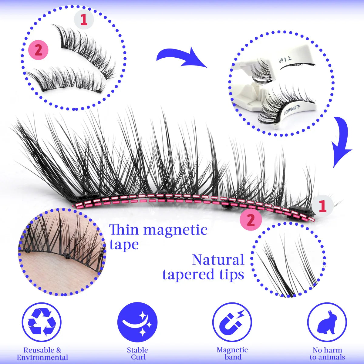 Hot Magnetic Eyelashes Set 1 Pair Reusable No Glue Needed False Eyelashes with Magnetic Tweezers Curly Faux Lashes Makeup Tool