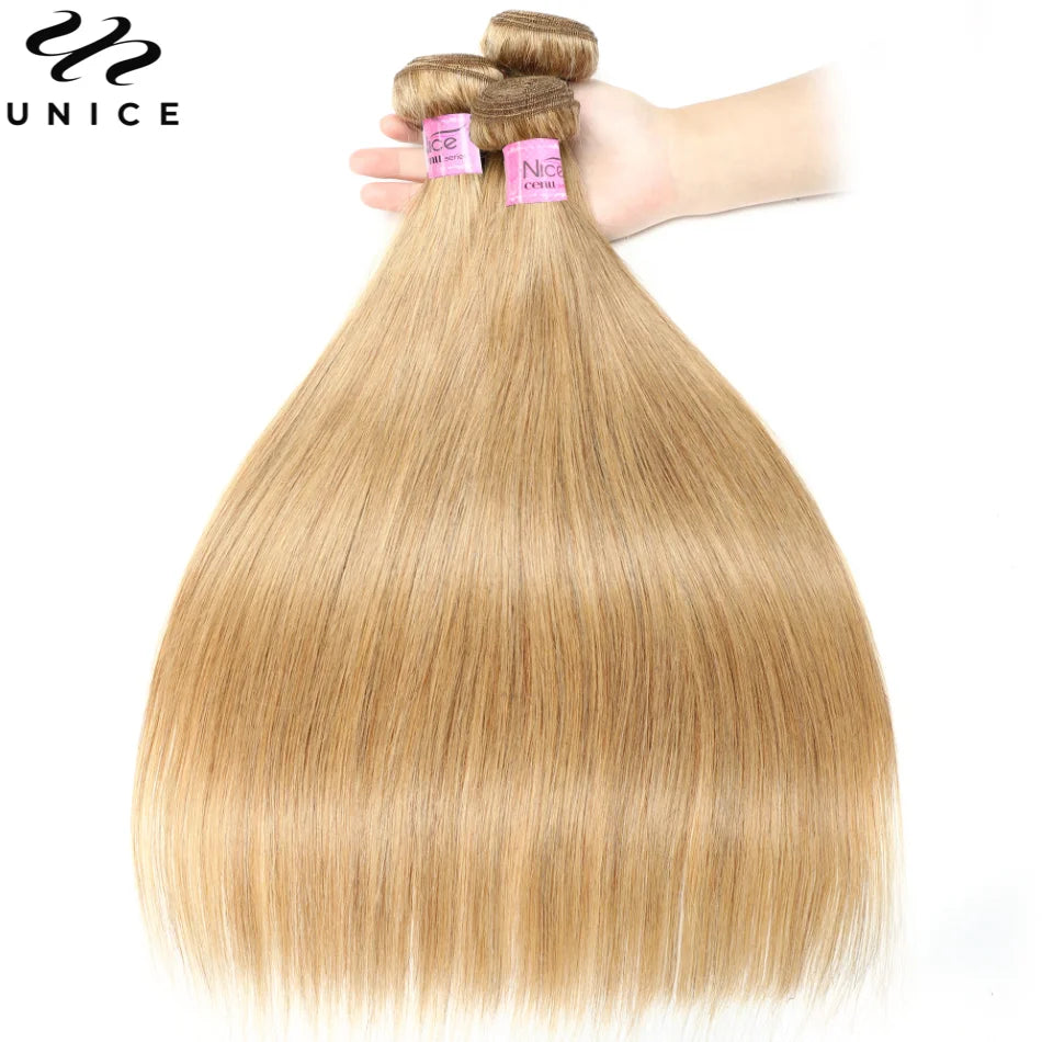 UNice Hair #27 Blonde Human Hair Bundles Straight Human Hair Bundles 100gram Per Bundle 1 Bundle and 3 Bundles Deal