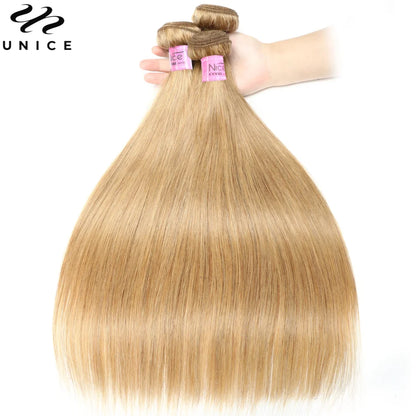 UNice Hair #27 Blonde Human Hair Bundles Straight Human Hair Bundles 100gram Per Bundle 1 Bundle and 3 Bundles Deal