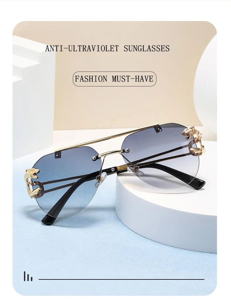 Rimless Designer Sunglasses Women Trendy Luxe Fashion Sunglasses Men Vintage Glasses Lentes De Sol Mujer Lunette Soleil Femme