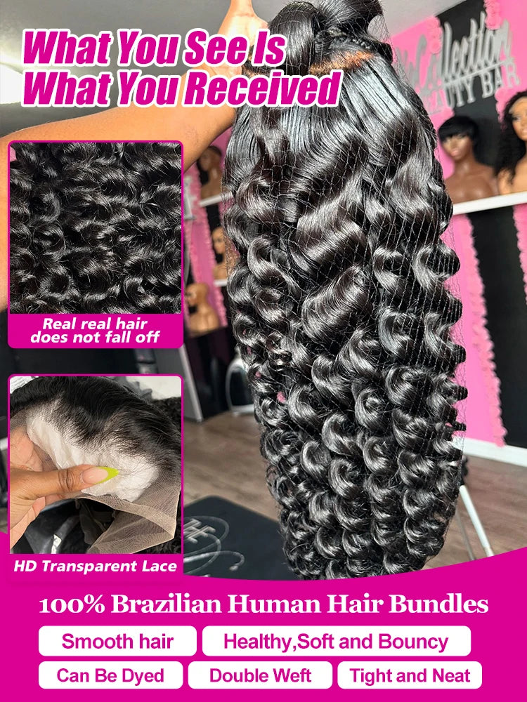 250 Density 40 Inch 13x6 HD Lace Frontal Wig Loose Wave Wig Human Hair Brazilian Loose Deep Wave Curly Wigs Human Hair For Women