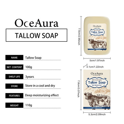 OCEAURA Tallow Soap, Beef Tallow Soap, Pure Tallow Balm Soap Bar for Sensitive Skin - Moisturizes, Soothes, and Hydrates 100g