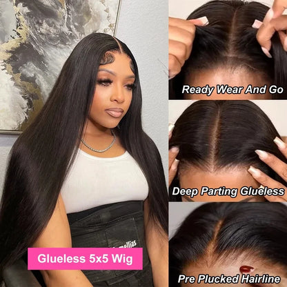 Pre Cut No Glue 4x6 Bone Straight Glueless Wig Human Hair 5x5 Ready To Wear Brazilian Lace Front Wigs For Women Preplucked Bling