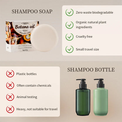 2-in-1 Natural Anti-Hair Loss Shampoo Bar with Batana and Rosemary – Controls Oil, Strengthens Roots, Vegan & Long-Lasting