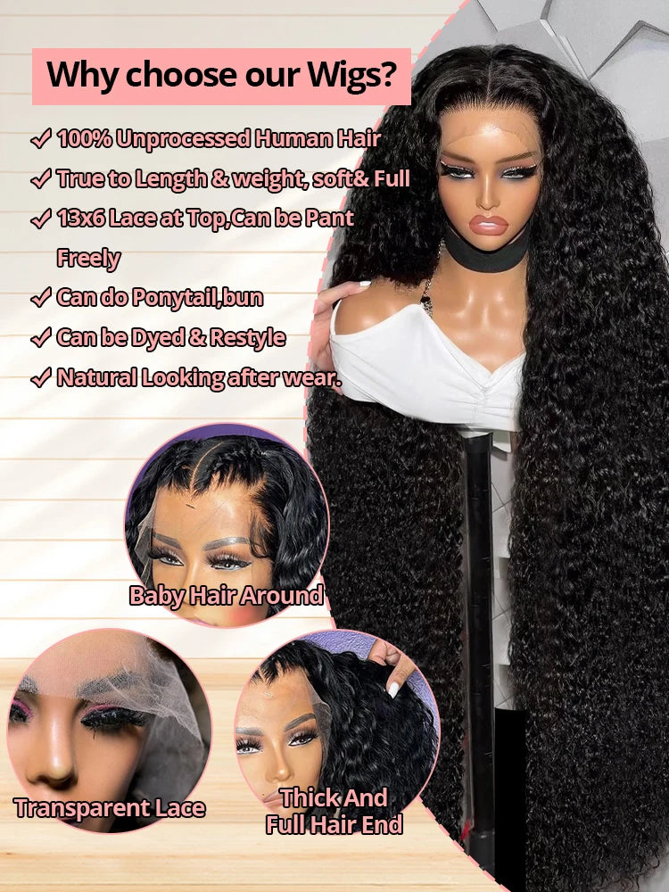 Snwprin 360 HD Full Lace Curly Human Hair Wigs Preplucked 13x6 Lace Frontal Wig Deep Wave Glueless Human Hair Ready To Wear 30In