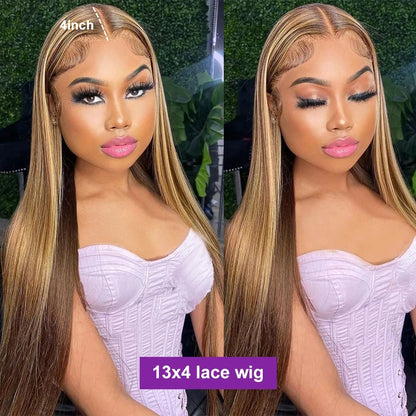 Highlight Wig Human Hair Bone Straight Blond Ombre HD Lace Wig 13x4 13x6 Colored Human Hair Frontal Wig Brazilian Wigs For Women