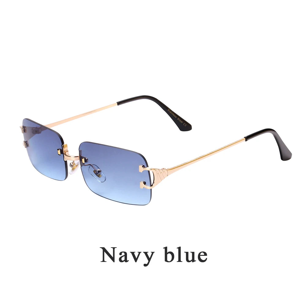 Ruiao 2025 rimless sunglasses UV400 fashion square metal glasses for men women designer man's brand sun shades for outdoor