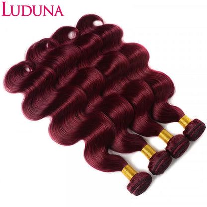 Luduna Burgundy 99j Body Wave Bundles Brazilian Red Color Human Hair Bundles 1/3/4 Pcs Hair Extensions Body Weave Colored Bundle