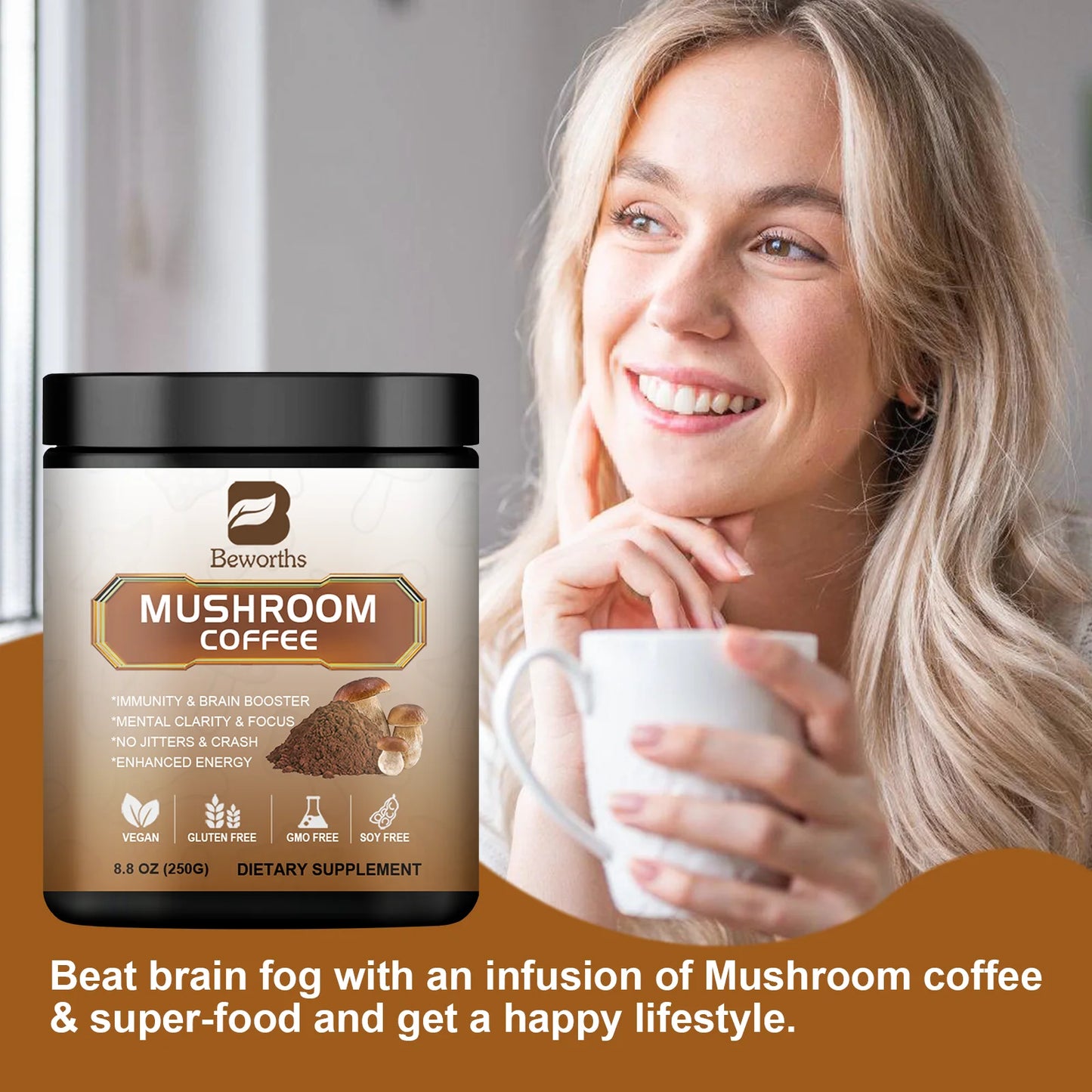 Mushroom Coffee 10 Mushroom Extract - Lion's Mane, Cordyceps, Reishi, Turkey Tail, Chaga, Maitake for energy and immune support