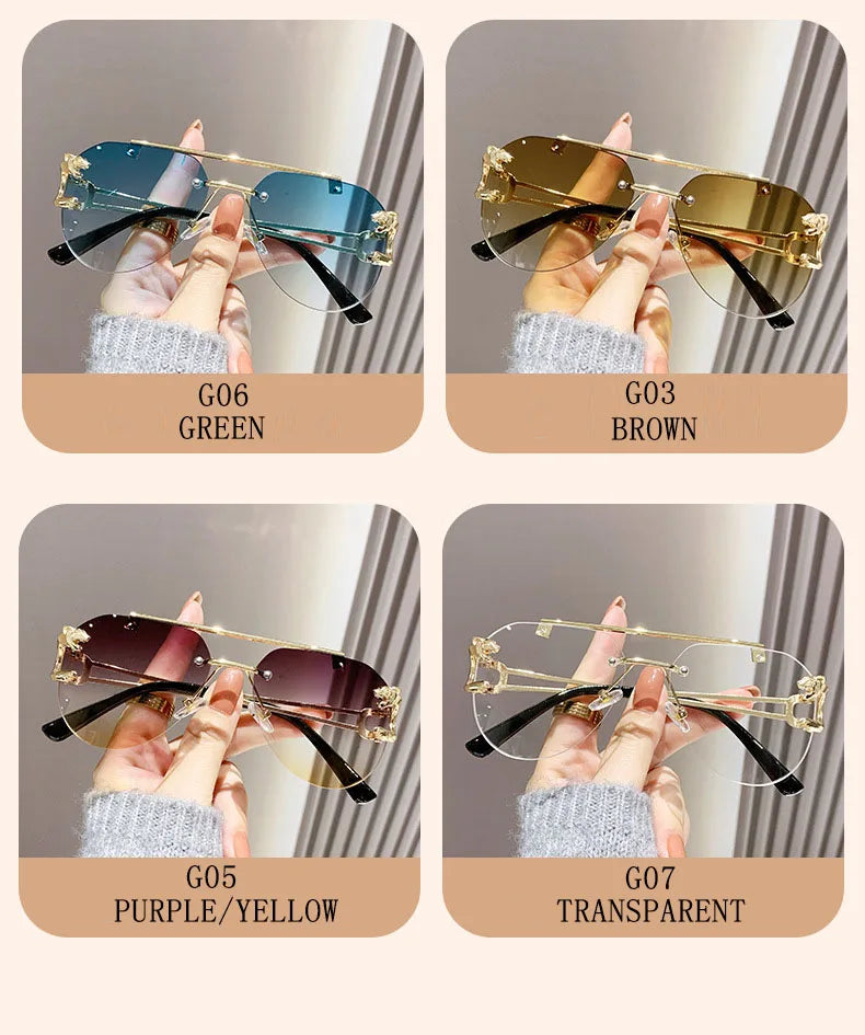 Rimless Designer Sunglasses Women Trendy Luxe Fashion Sunglasses Men Vintage Glasses Lentes De Sol Mujer Lunette Soleil Femme