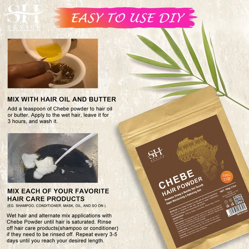 Sevich 100% Chebe Powder Effective Growthing Hair Improves Hair Density Nourishes Follicles Fast Regrowth Hair Product 100g