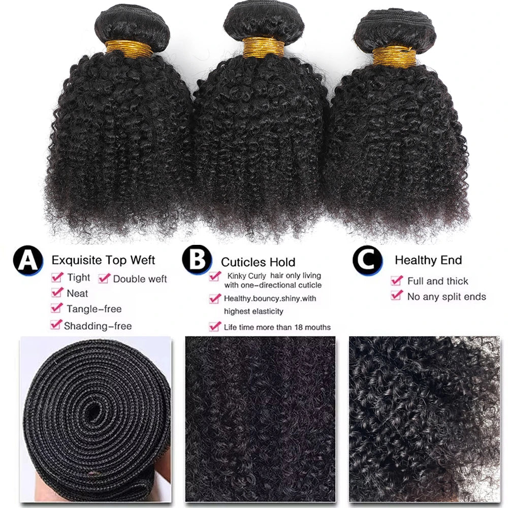 Raw Indian Afro Kinky Curly Human Hair Bundles 4B 4C Natural Virgin Curly 100% Soft Human Hair Weave Bundle Hair Extension Weft