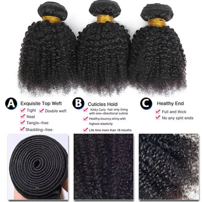 Raw Indian Afro Kinky Curly Human Hair Bundles 4B 4C Natural Virgin Curly 100% Soft Human Hair Weave Bundle Hair Extension Weft