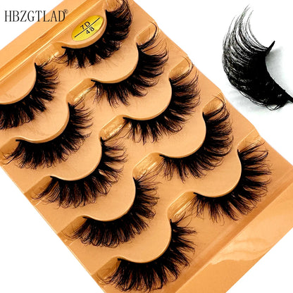 Cat Eye Eyelashes 3D Natural False Lashes D Curl Fluffy Soft Cross 5 Pairs Manga Lashes Wispy Natural Eyelash Extension Makeup