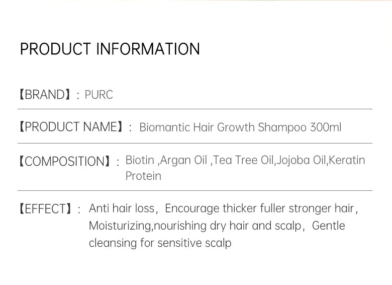 PURC Biotin Hair Growth Shampoo Anti Hair Loss Repair Damaged Frizz Argan Oil Scalp Treatment Hair Care Products
