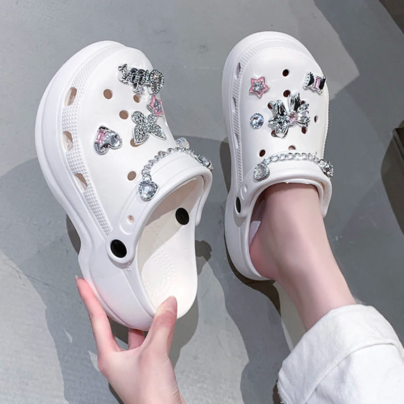 Crystal Butterfly Platform Sandals Women 2025 Summer Non Slip Eva Clogs Garden Shoes Woman Cozy Thick Sole Beach Sandals Female