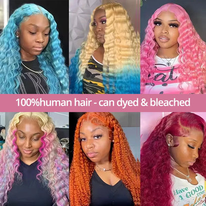 Deep Wave 13x6 HD Lace Frontal Human Hair Wig 30 40 Inch Curly 613 Honey Blonde Water Wave 13x4 Lace Front Wigs For Women 250%
