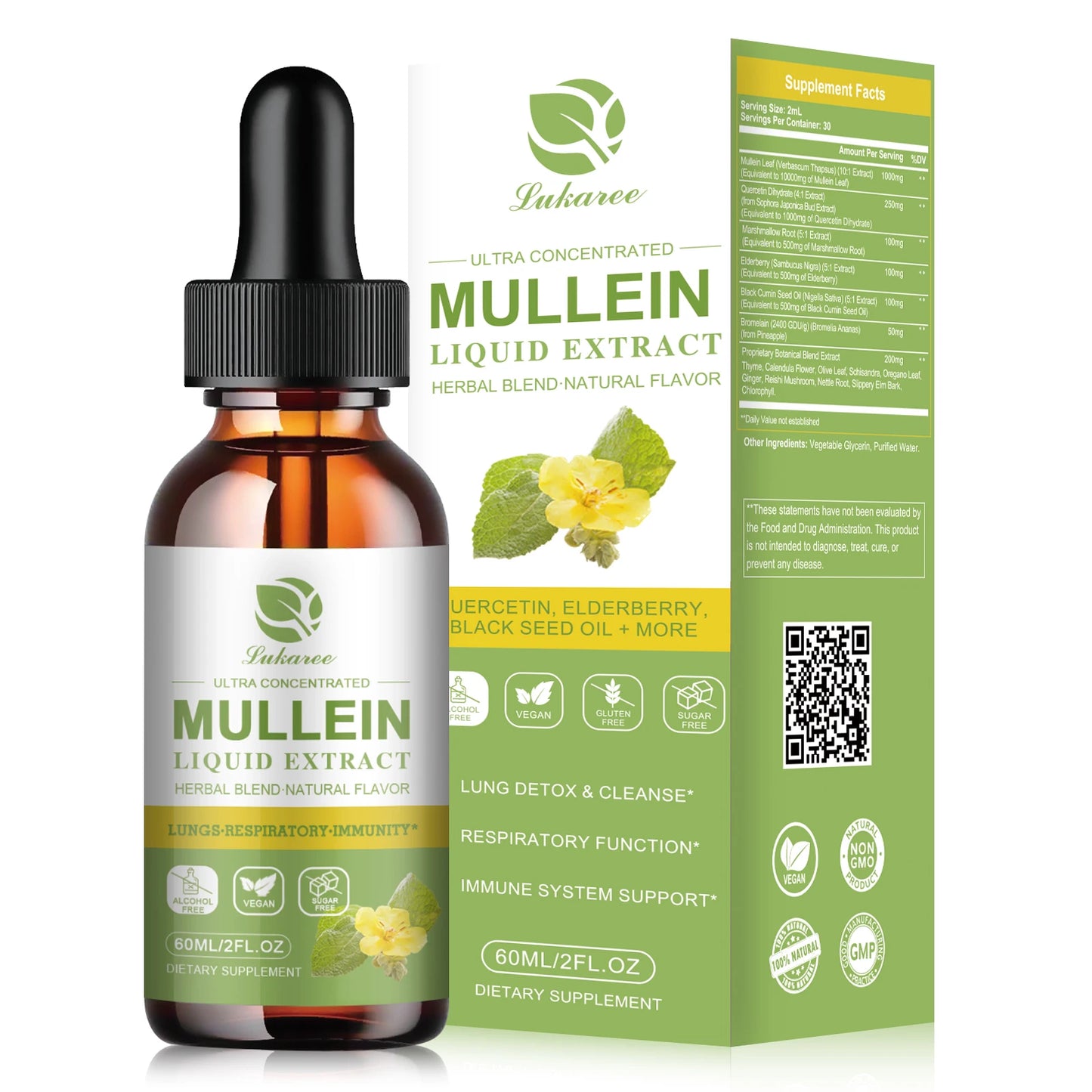 Mullein Drops Suitable For Lung, Lung Detoxification And Cleansing, Vegetarian Mullein Leaf Extract For Respiration, Immunity