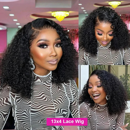 Short Curly Bob Wig 100% Human Hair 200% Density 13x4 Transparent Lace Frontal Wig 8-14 Inch Deep Wig PrePlucked Women Remy Hair