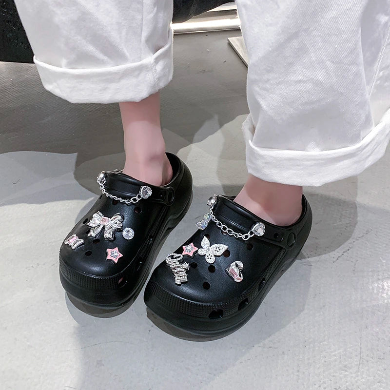 Crystal Butterfly Platform Sandals Women 2025 Summer Non Slip Eva Clogs Garden Shoes Woman Cozy Thick Sole Beach Sandals Female