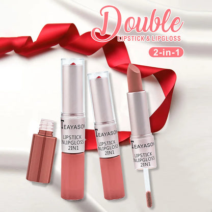 1PC Pink Lipstick Sexy Lip Gloss 2 In 1 Lip Tint Waterproof Long -Lasting Moisture Red Lip Matte Lipstick Make-Up For Women