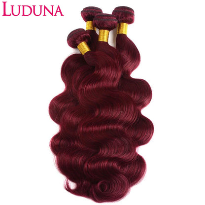 Luduna Burgundy 99j Body Wave Bundles Brazilian Red Color Human Hair Bundles 1/3/4 Pcs Hair Extensions Body Weave Colored Bundle