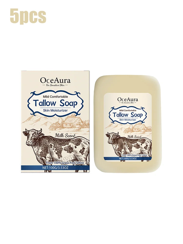 OCEAURA Tallow Soap, Beef Tallow Soap, Pure Tallow Balm Soap Bar for Sensitive Skin - Moisturizes, Soothes, and Hydrates 100g
