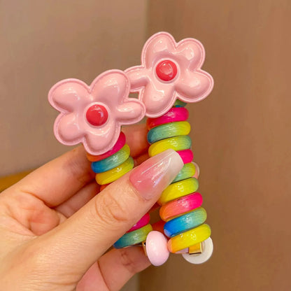 2Pcs Girls Elastic Rubber Bands Children Telephone Wire Hair Ties Spiral Coil Hairbands Hair Rope Ponytail Hair Accessories