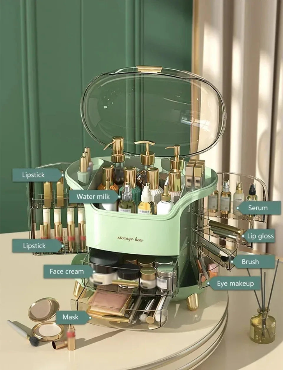 Desktop Makeup Organizer Transparent Jewelry Cosmetic Storage Box Dustproof Large Capacity Makeup Container Jewelry Lipstick Box