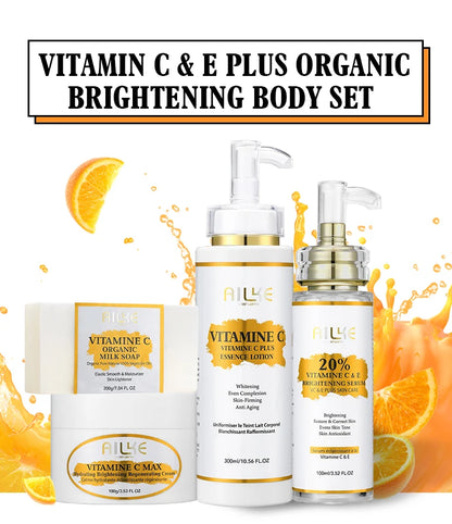 AILKE Vitamin C Skin Care Set, with Lightening Body Lotion, Even Skin Tone Cream, Whitening Serum, Brightening Soap