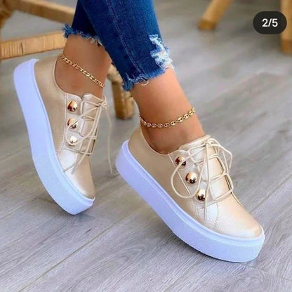 New White Shoes Women 2023 Fashion Round Toe Platform Shoes Size 43 Casual Shoes Women Lace Up Flats Women Loafers Zapatos Mujer