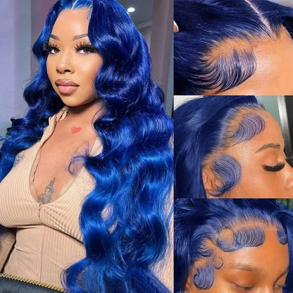 Navy Blue 13x4 Lace Front Body Wave Human Hair Wigs Brazilian Blue Colored Transparent Lace Front Wigs For Women Pre Plucked