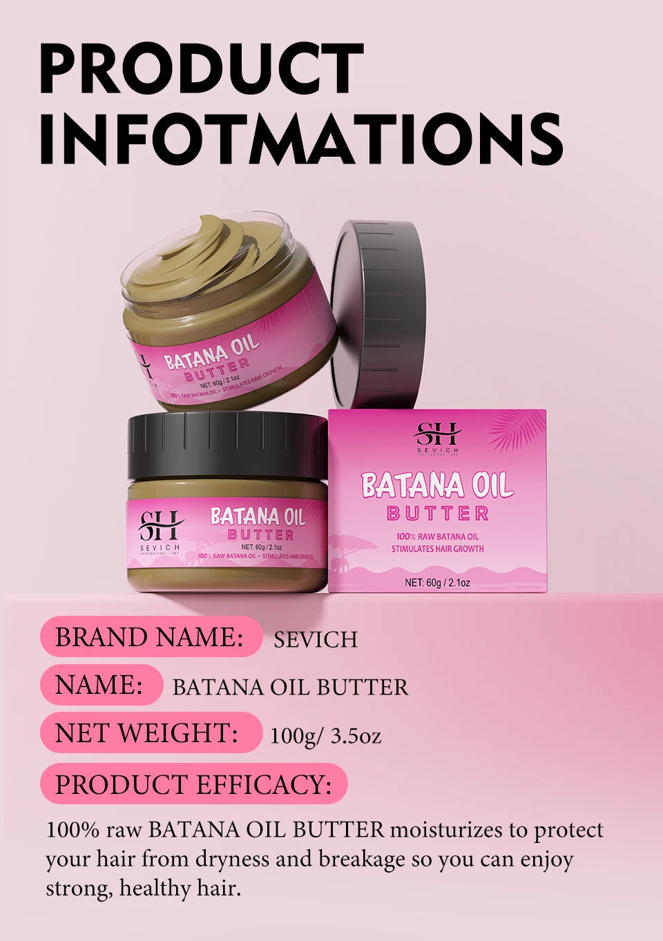 Natural 100% Pure Batana Oil For Hair Growth Butter Hair Mask Traction Alopecia Anti Hair Loss Baldness Treatment For Men Women