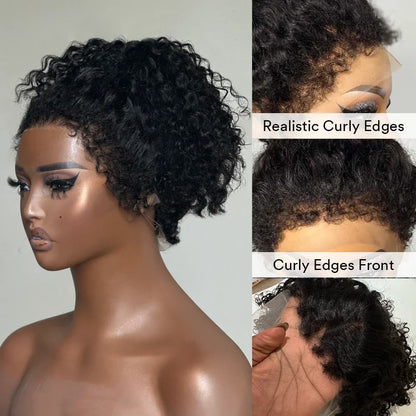 220% Kinky Curly edge Wigs Short Bob Pixie Cut Curly 13x4 Lace Front Wig Human Hair Wig PrePlucked Baby Hair Lace Closure Wig