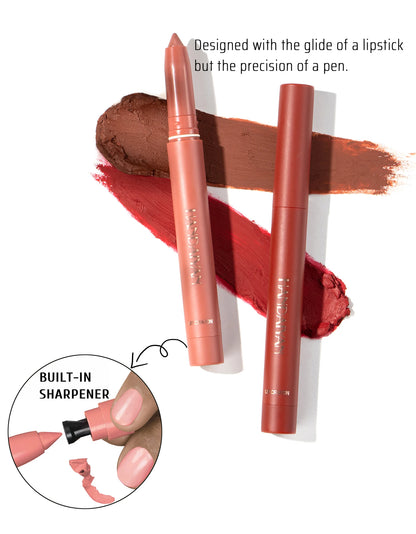 Matte Nude Lipstick Lip Liner 2 in 1 Long Wearing Waterproof Lip Ink Crayon Built-in Sharpener Professional Makeup for Women