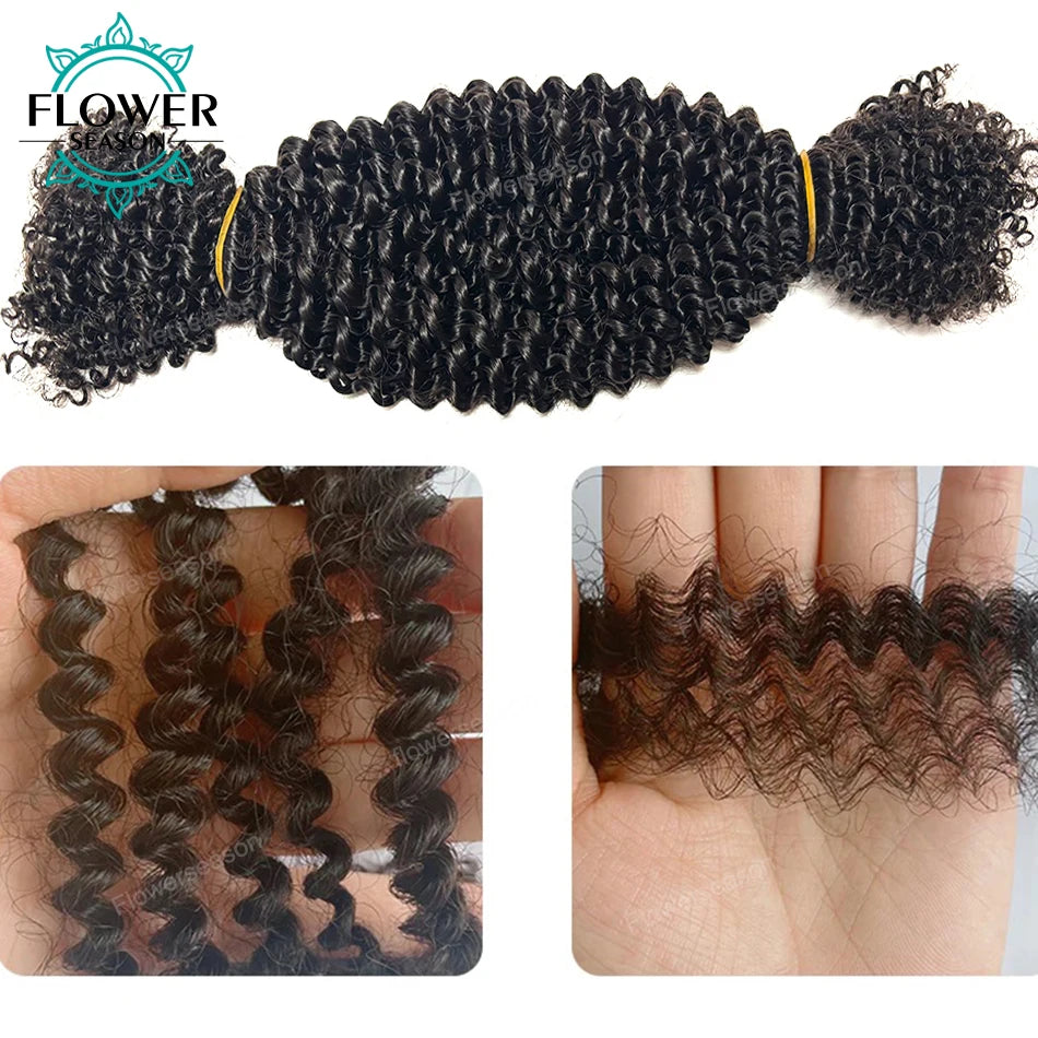 Bulk Human Hair For Twist Afro Kinky Curly Bulk Human Hair For Braiding Crochet Twist hair Extensions 100g/Bundles Natural Color