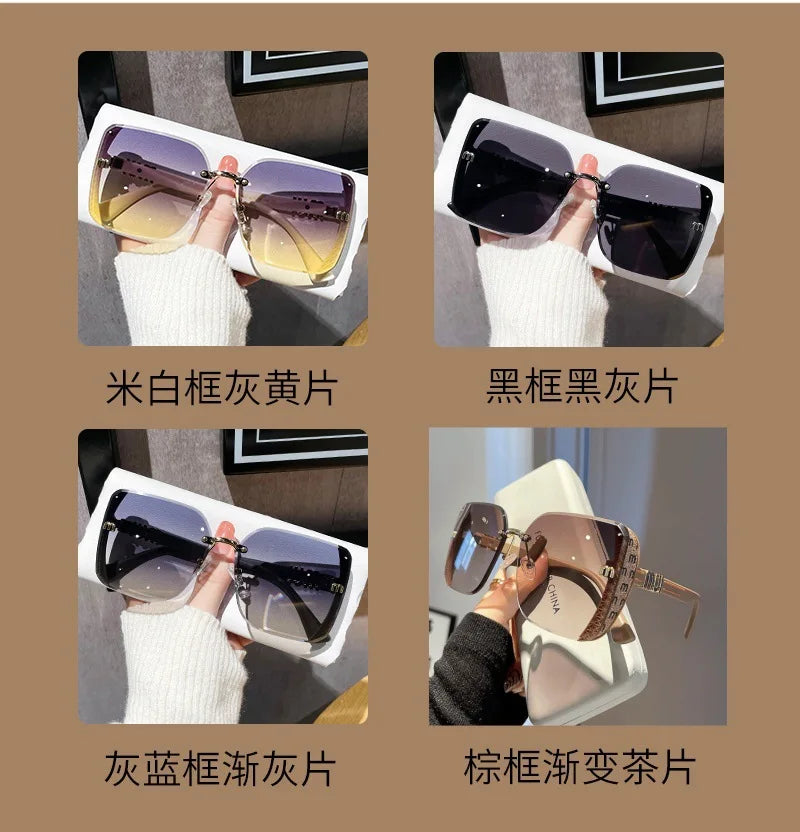 2024 New Fashion Cool Sunglasses Women Luxury Brand Letters Anti Strong Light Vintage Rimless Sun Glasses Ladies Gafas UV400