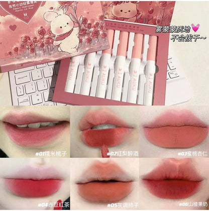 6 PCS Kawaii Lipsticks Set Free Shipping Korean Make Up Beauty Cosmetics Matte Lip Mud Waterproof Long lasting Makeup for women