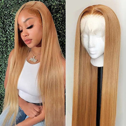 13X6 HD Lace Front Human Hair Wigs #27 Honey Blonde Colored Lace Frontal Wigs Brazilian Straight Transparent Lace Wigs For Women