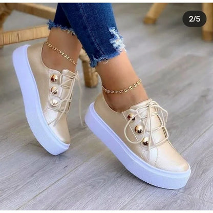 New White Shoes Women 2023 Fashion Round Toe Platform Shoes Size 43 Casual Shoes Women Lace Up Flats Women Loafers Zapatos Mujer