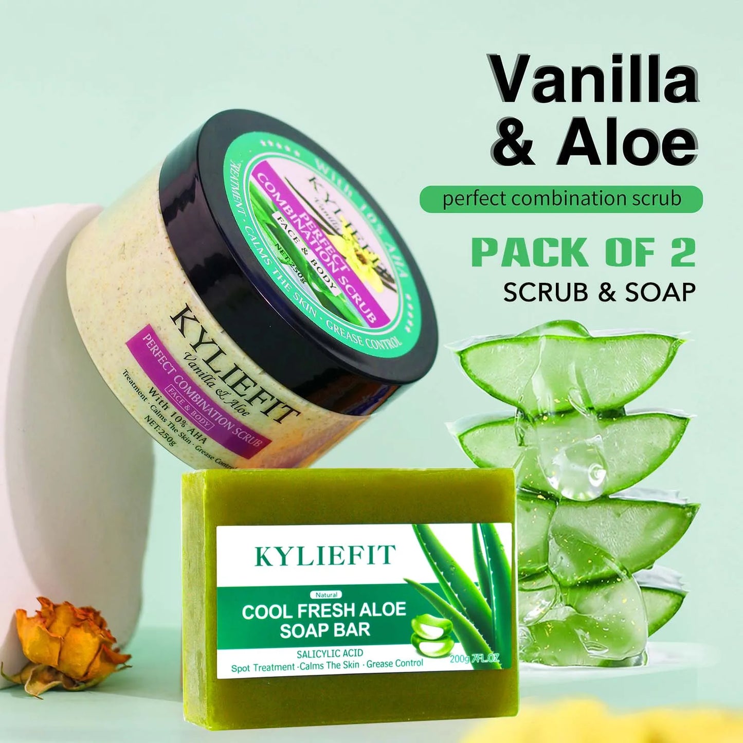 Natural Vanilla & Aloe Perfect Combination Scrub, With 10% AHA, Reduce Acne and Black Spots, For Face & Body Use