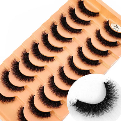 10Pairs 3D Mink Lashes Cilios Fluffy Soft Beauty Natural Short Mink Fake Eyelashes Classic Thick Reusable Makeup False Eyelashes