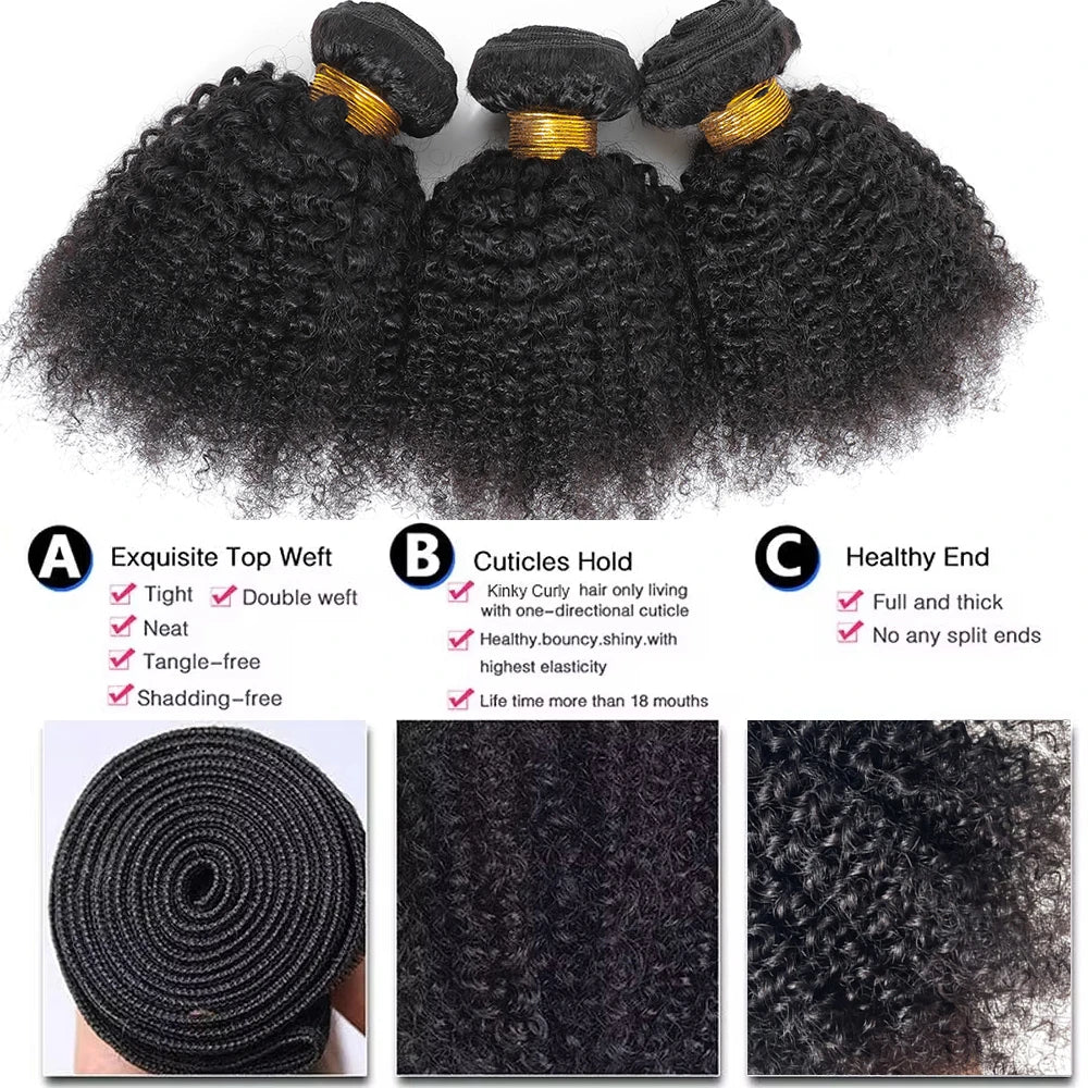 Raw Indian Afro Kinky Curly Human Hair Bundles 4B 4C Natural Virgin Curly 100% Soft Human Hair Weave Bundle Hair Extension Weft