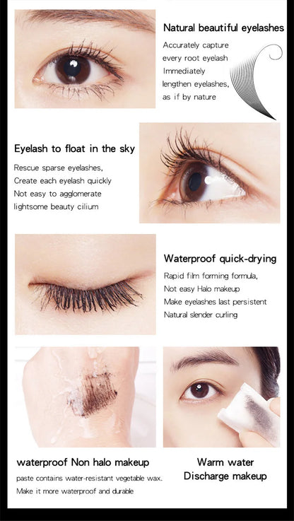 QIC Eyelash Mascara XPTTEE WELIGHL Lasting Mascara & Eyeliner Waterproof Thick Long Curly Silicone Eyelash Brush 4D Mascara