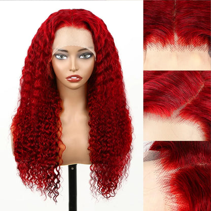 Hot Red Deep wave 13x6 Lace Front Human Hair Wigs Red 99J 13x4 Lace Frontal Wig For Women Remy Hair Transparent Lace Wig 210%