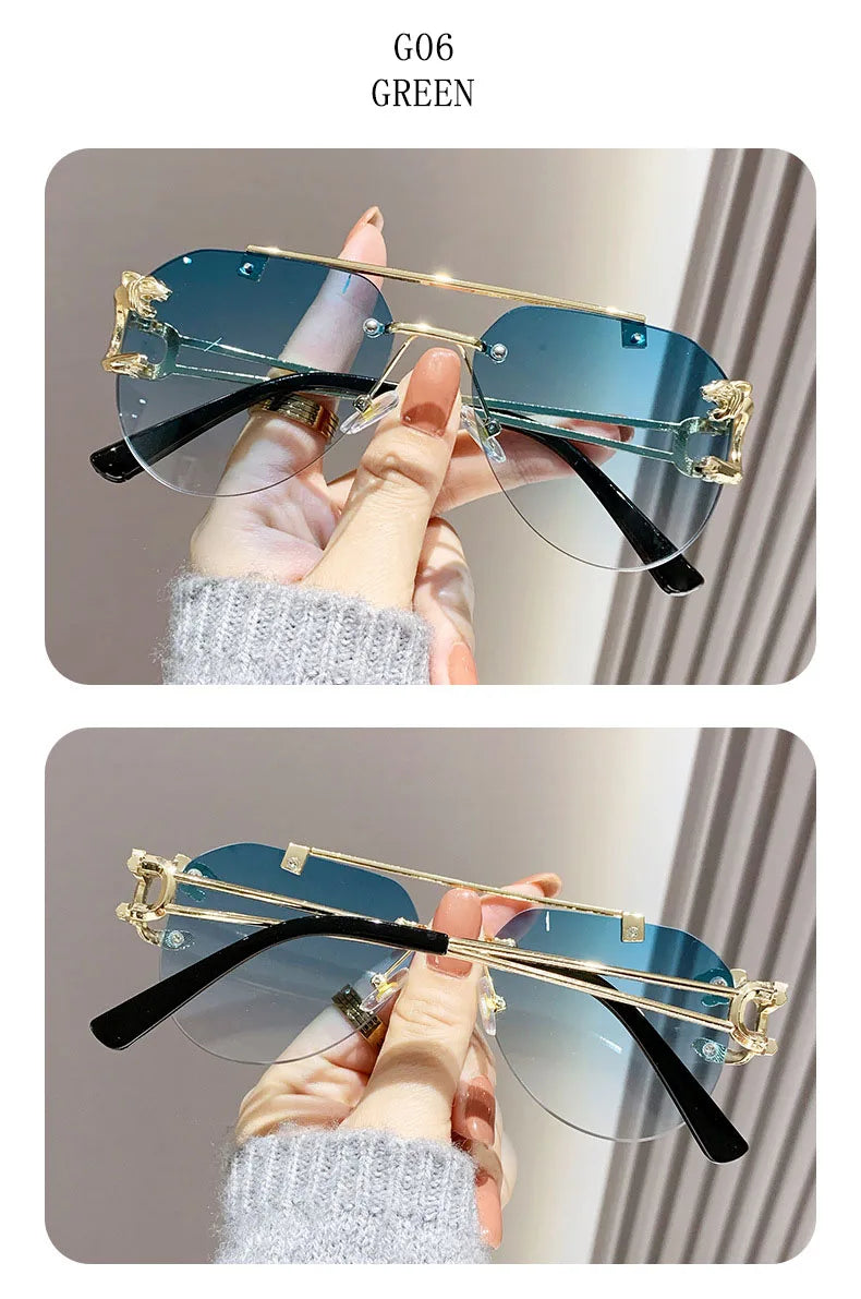 Rimless Designer Sunglasses Women Trendy Luxe Fashion Sunglasses Men Vintage Glasses Lentes De Sol Mujer Lunette Soleil Femme